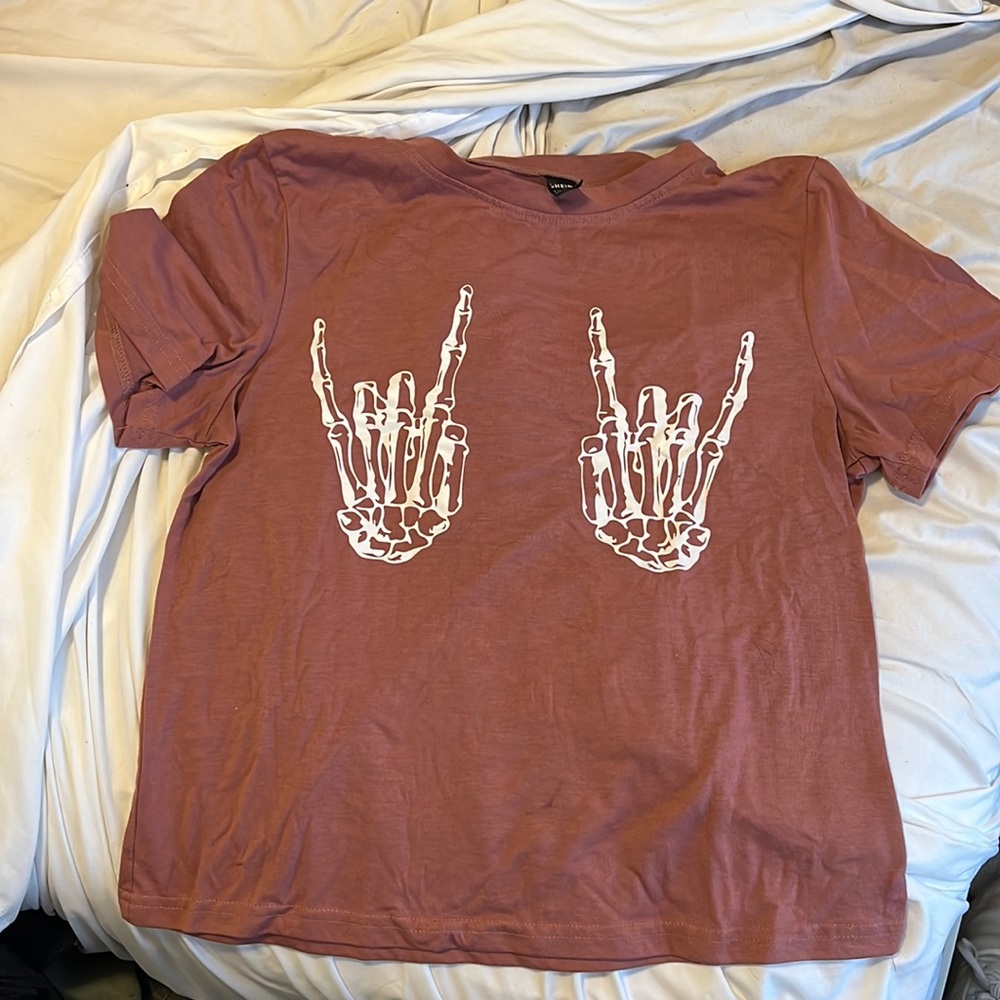 Pink Shein Crop Top with Bones